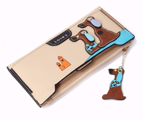 AEQUEEN Leather Cute Dog Wallet Women Long Purses Womens Wallets Zipper Preppy Coin Purse Patchwork Girls large
